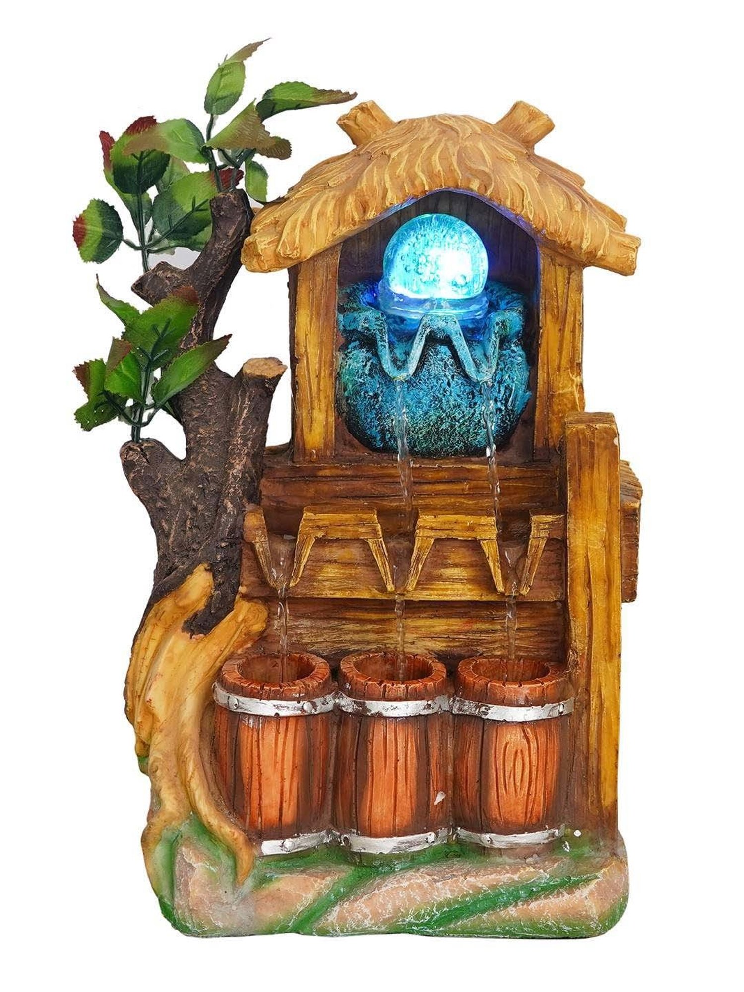 CHRONIKLE Brown & Blue Polyresin Hut Style 2 Steps Waterfall Fountain