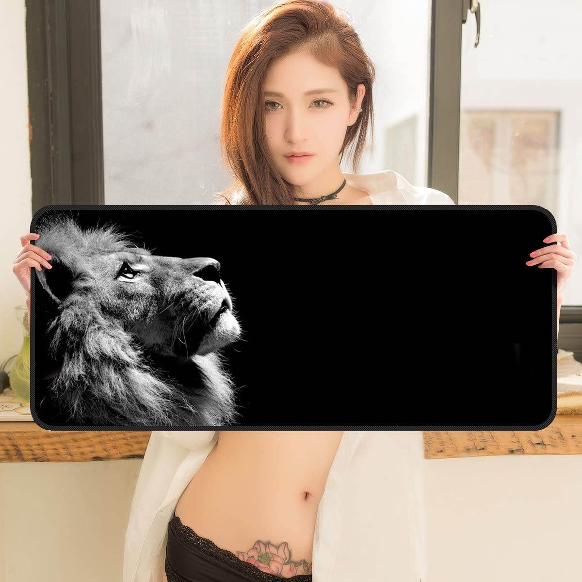 Large Gaming Mouse Pad Lonely-Lion with Edge Stitching|Extended XXL Size, Heavy|Thick, Waterproof & Foldable Mat for Desktop,Laptop,Keyboard, 31.5"x11.8"x0.15"Desk Pad with High Resolution by Qisan