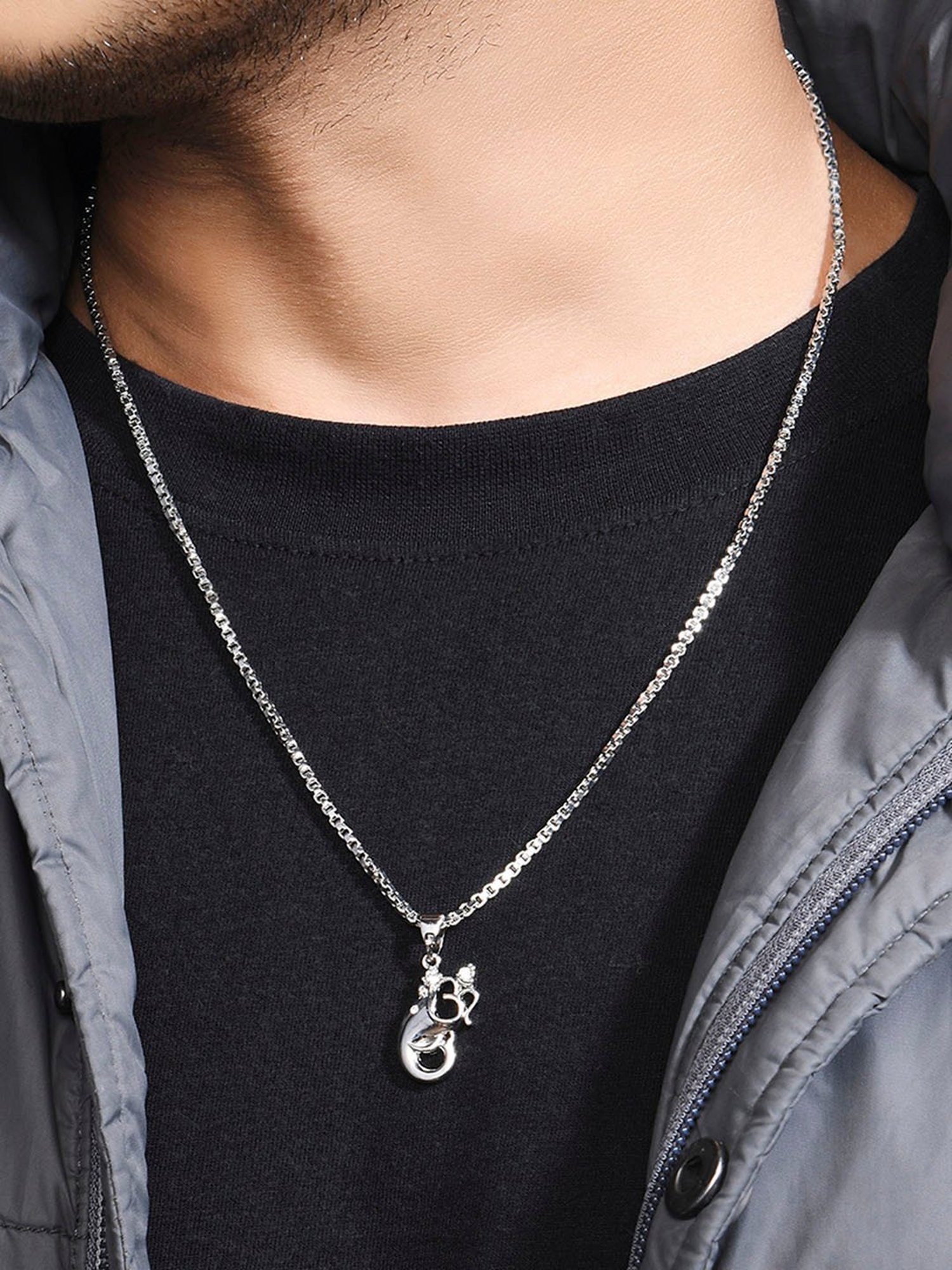 The Bro Code Silver-Plated OM Ganesh Pendant Necklace for Men
