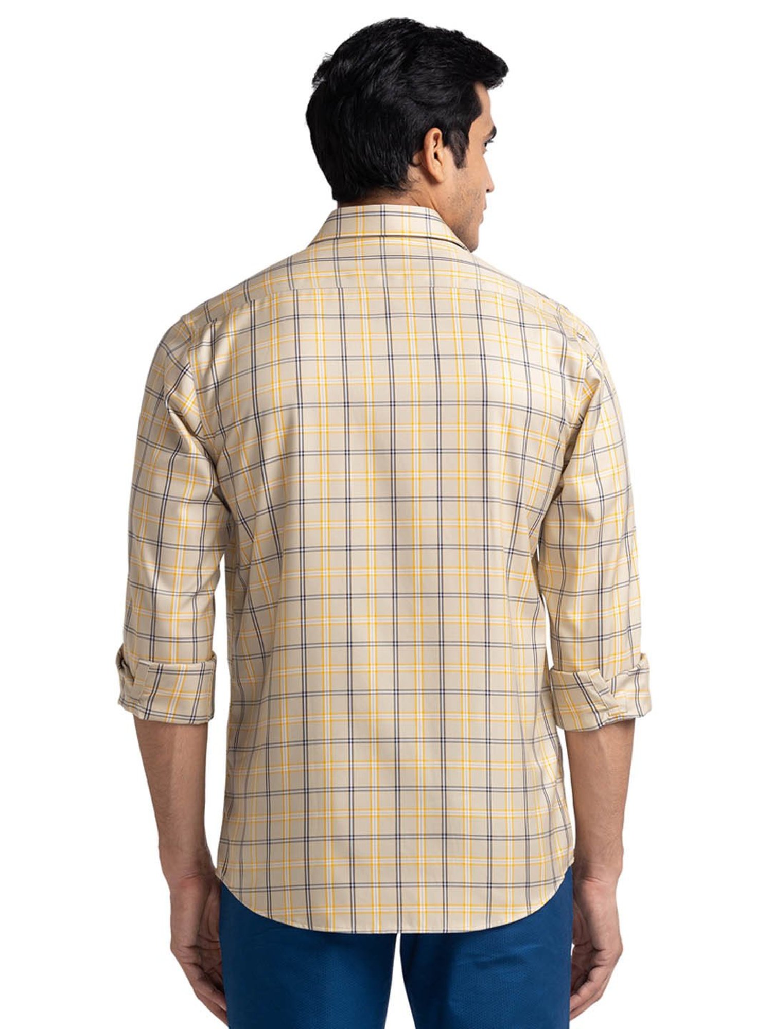 ColorPlus Beige Cotton Tailored Fit Checks Shirt