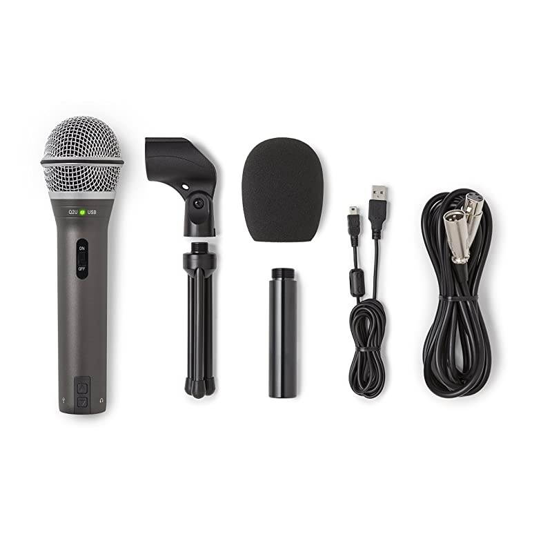 Q2U Handheld Dynamic USB Microphone Recording and Podcasting Kit + Accessory Bundle