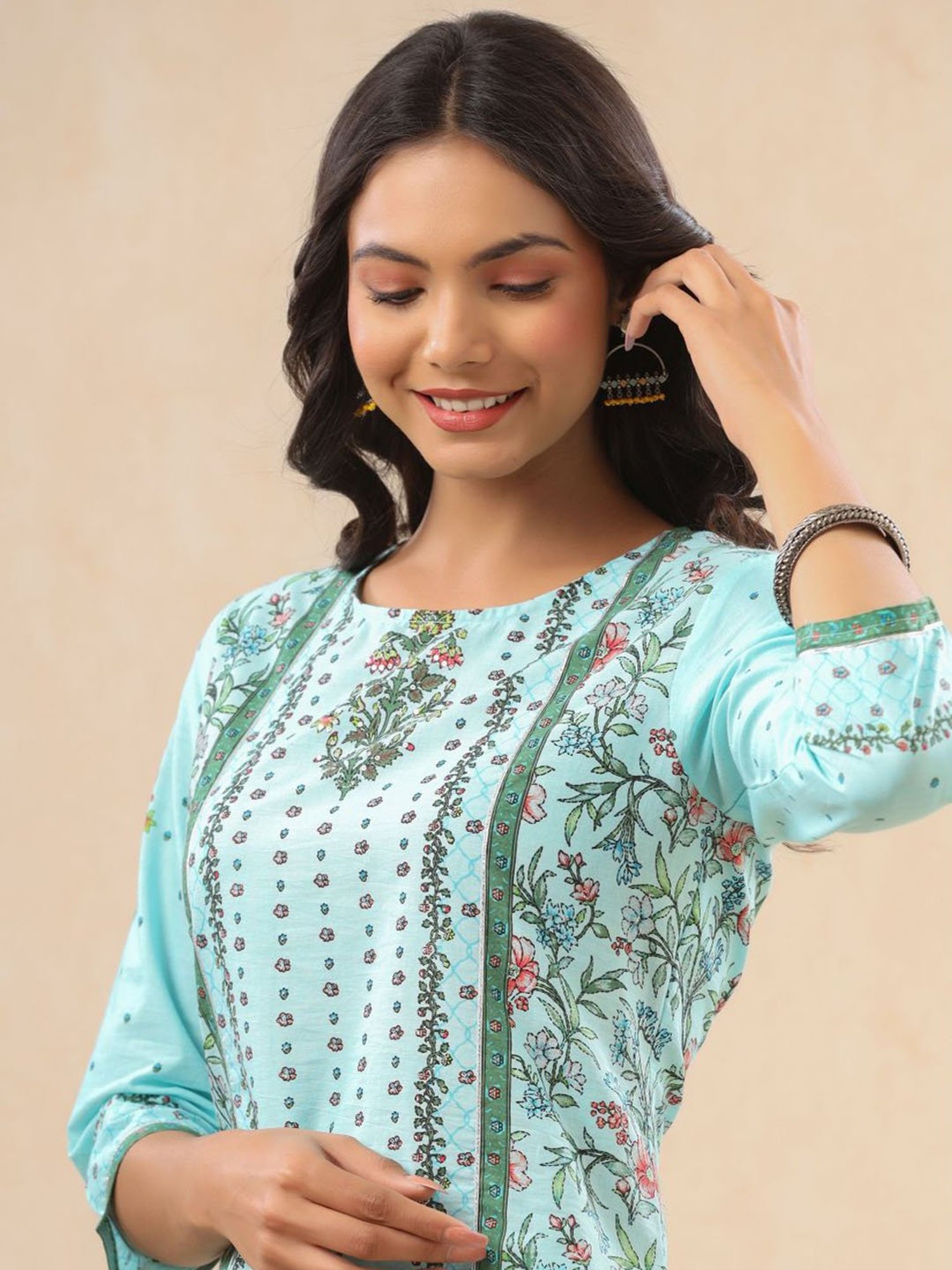 Juniper Turquoise Floral Print Kurta Palazzo Set