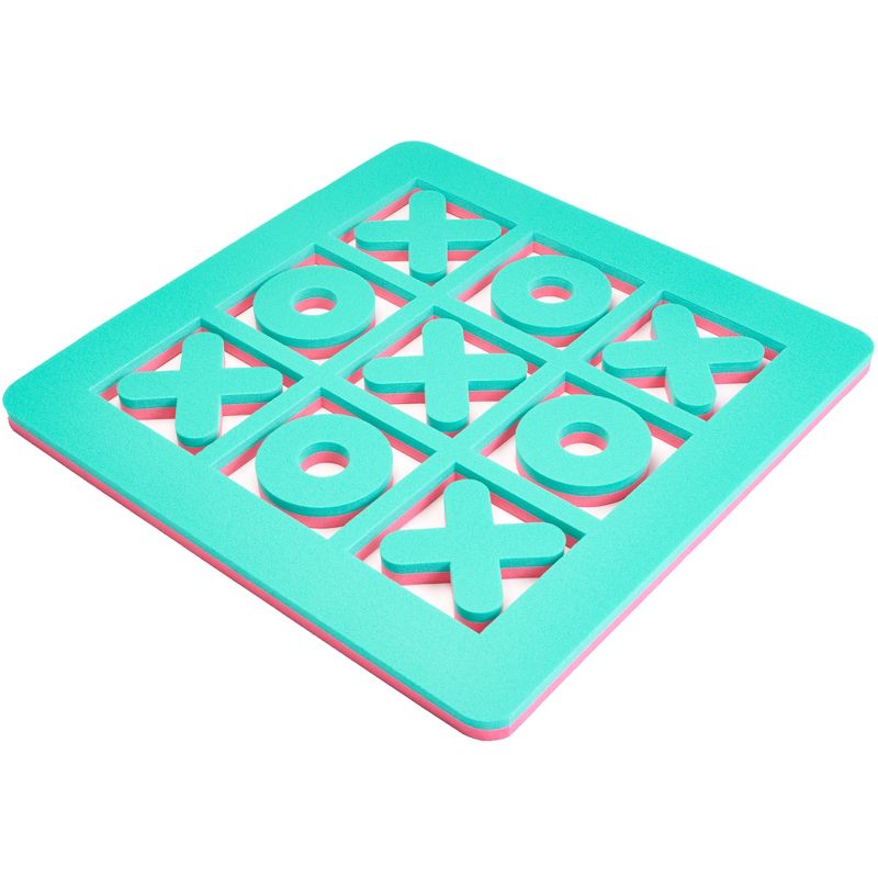 Floatation iQ H2O 3 In A Row Tic Tac Toe Floating Foam Swimming Pool Game Board Mat with 5 X and 4 O Game Pieces, 2x2 Foot Mini, Turquoise/Pink
