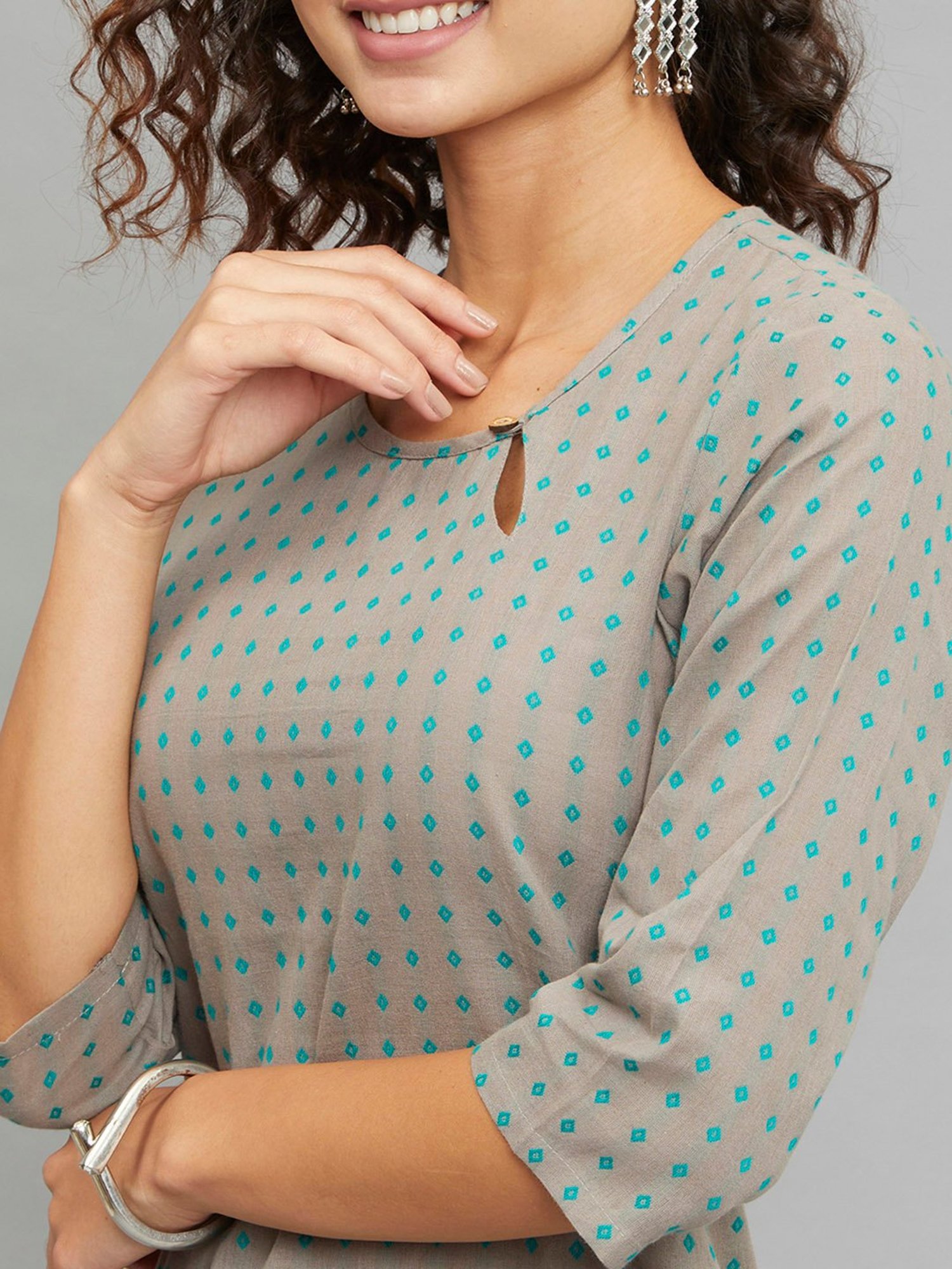 paislei Grey Printed Straight Kurta