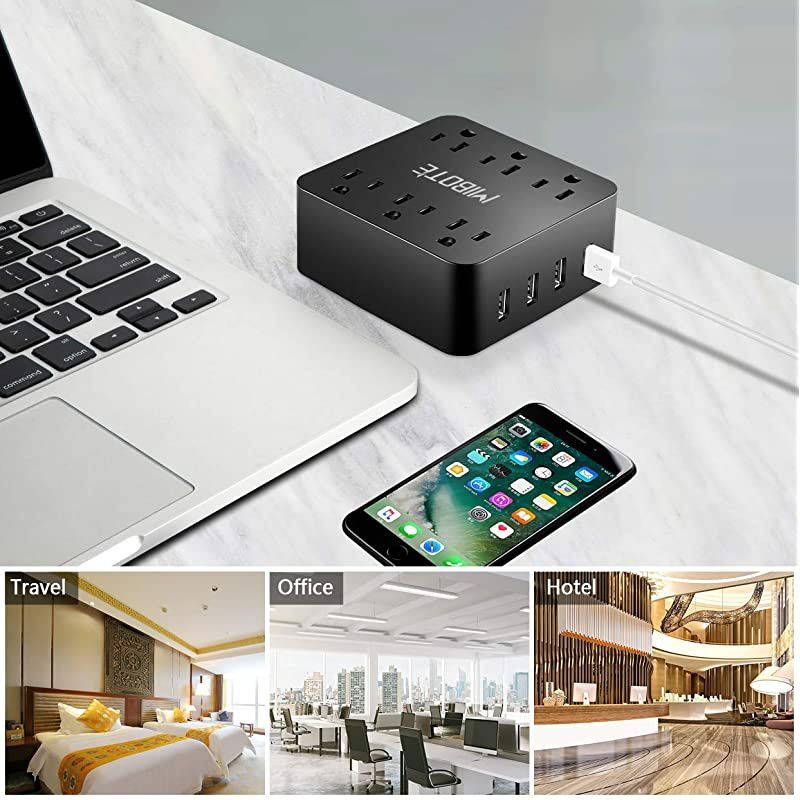 Power Strip with USB  6 AC Outlet with 4 Port USB Surge Protector Power Strip Charger 5ft Power Cord 1875W 100240V for Travel TV Computer Transformers Power Bank