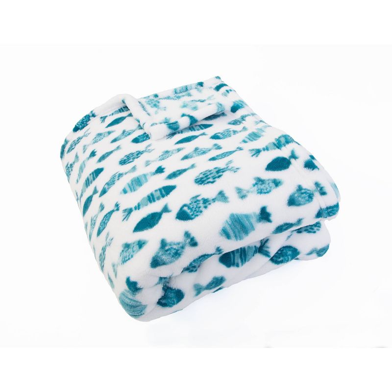 50"x70" Mohan Fish Printed Loft Fleece Decorative Throw Turquoise - Décor Therapy