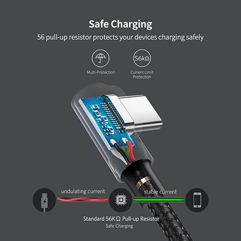 USB C Right Angle Cable 90 Degree Type C Fast Charger Compatible with Samsung Galaxy Note20 S20 S10 S10e S9 S8 Plus PS5 Controller LG G8 G7 V40 V30 Nintendo Switch GoPro Hero 7 8 6ft
