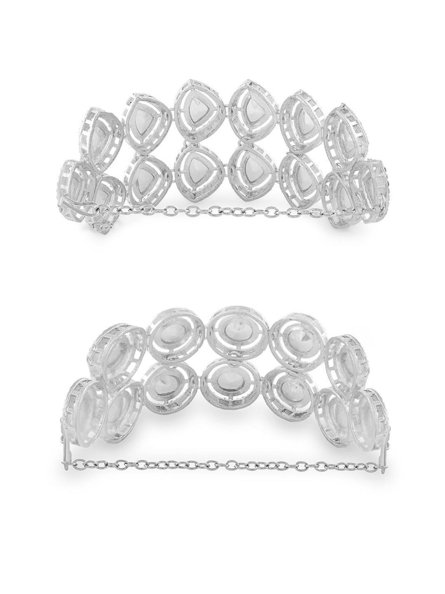 Zaveri Pearls Set of 2 Silver Tone Dazzling Austrian Diamonds & Stones Fusion Bracelets-ZPFK17946
