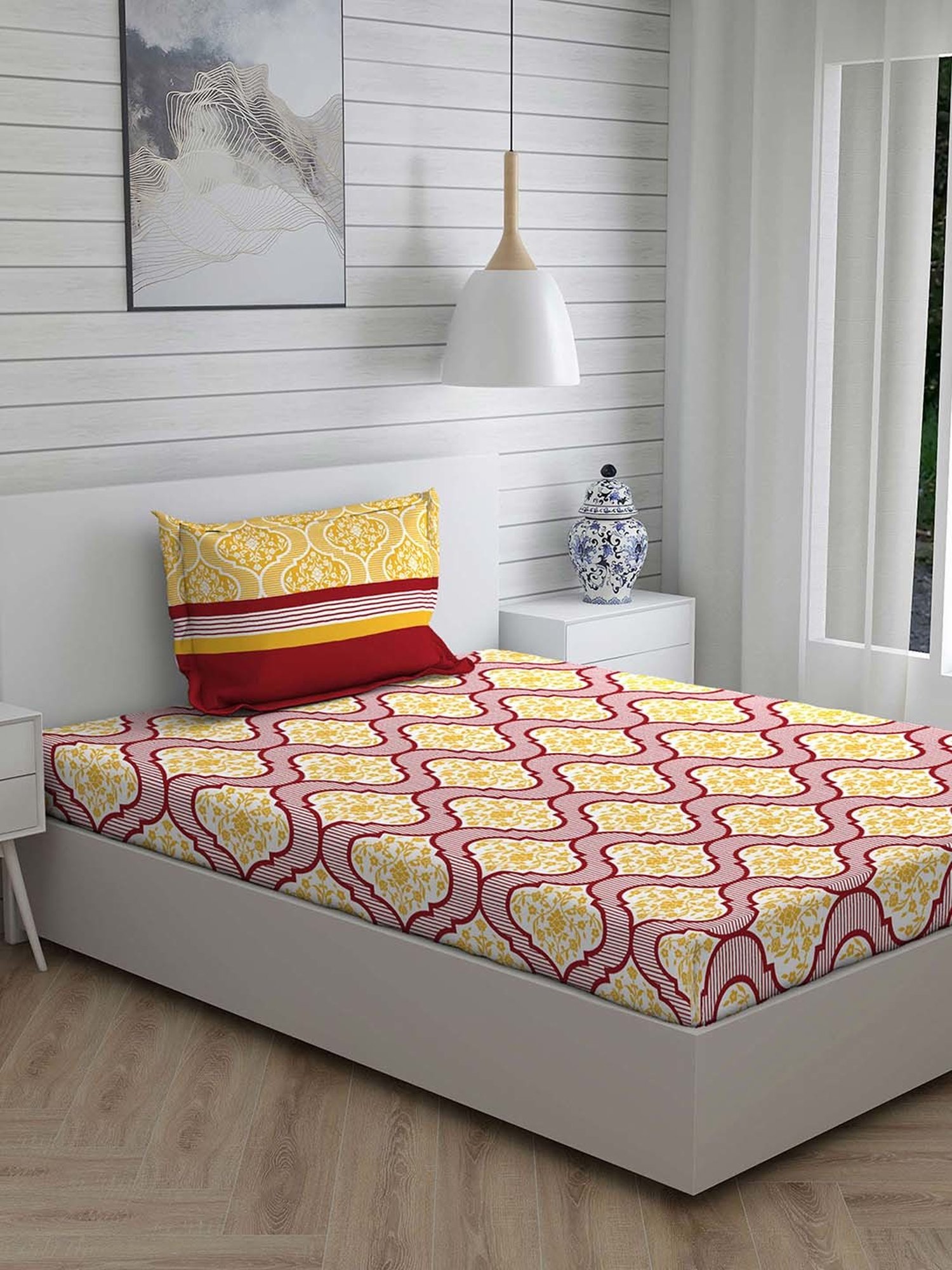 Layers Tuscany Red Cotton 104 TC Single Flat Bed Sheet With 1 Pillow Cover