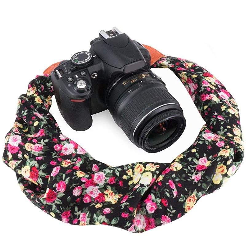 Soft Scarf Camera Neck Shoulder Strap Belt Compatible with All DSLRSLRDigital Camera DC Instant Camera Etc Black Flower