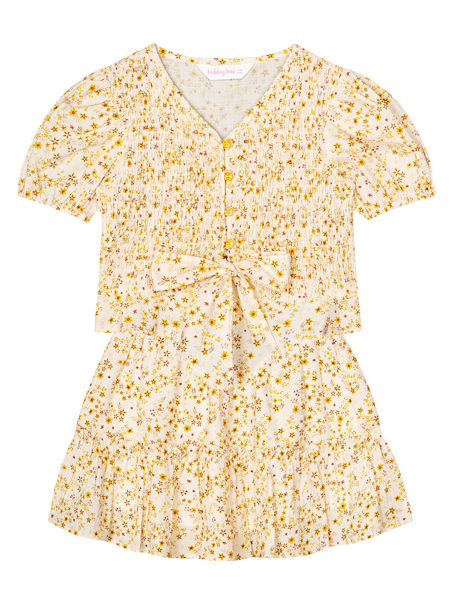 Budding Bees Kids Cream & Yellow Floral Print Top with Skirt