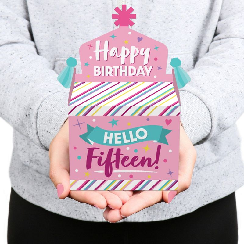 Big Dot of Happiness Adult 50th Birthday - Gold - Square Favor Gift Boxes - Birthday Party Bow Boxes - Set of 12