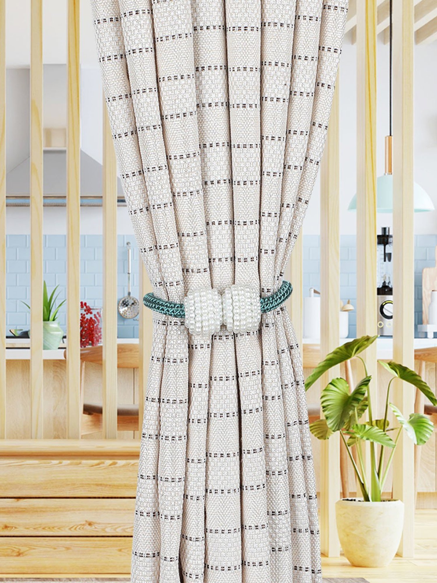 Romee Green Polyester Solid Curtain Tie and Hold Backs