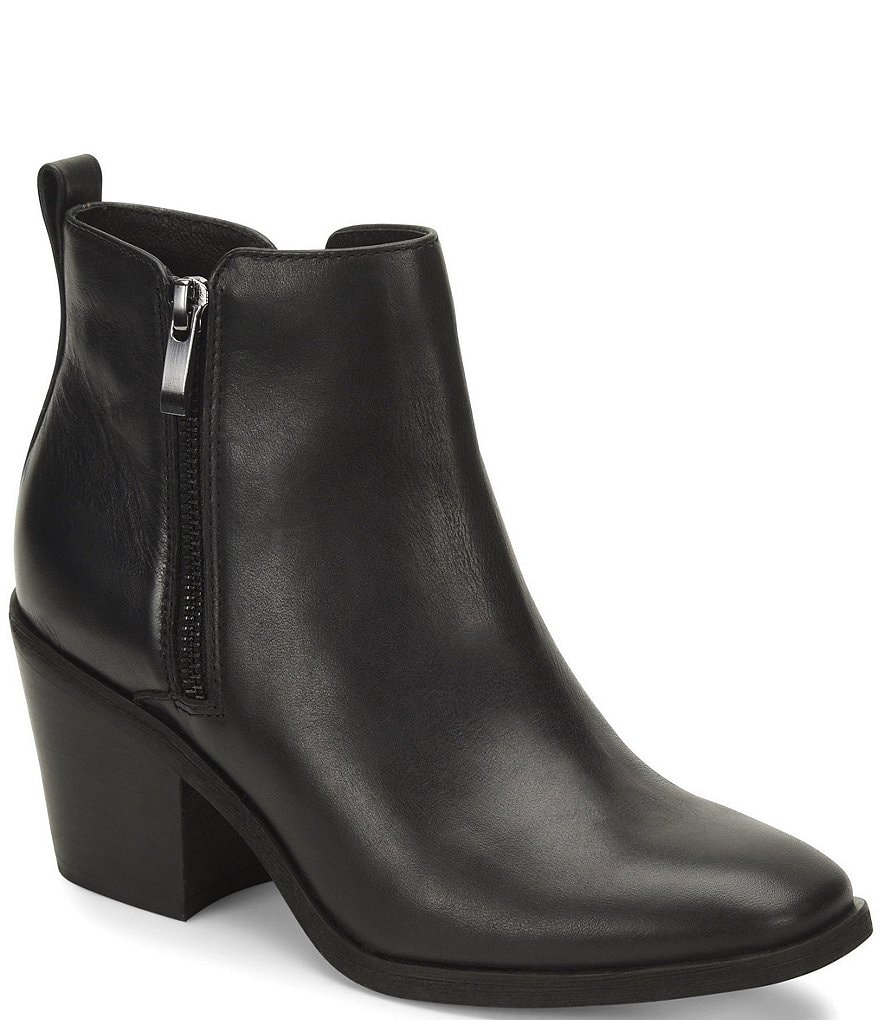 Sofft Canelli Leather Double Zipper Block Heel Booties