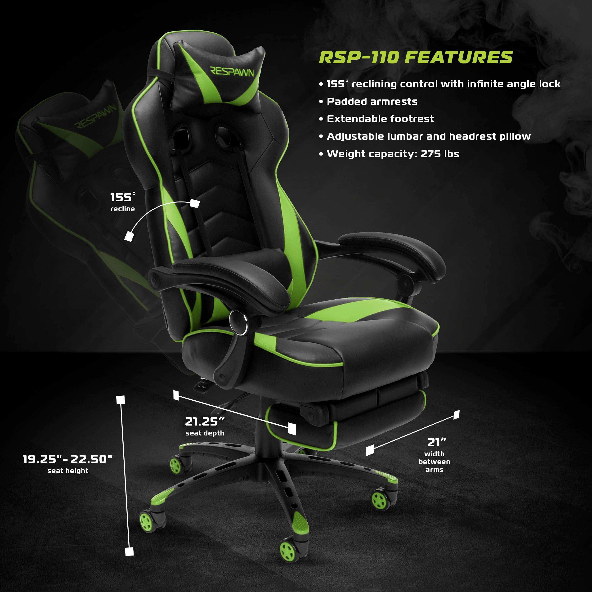 RESPAWN 110 Racing Style Gaming Chair, Reclining Ergonomic Leather Chair with Footrest, in White (RSP-110-WHT)