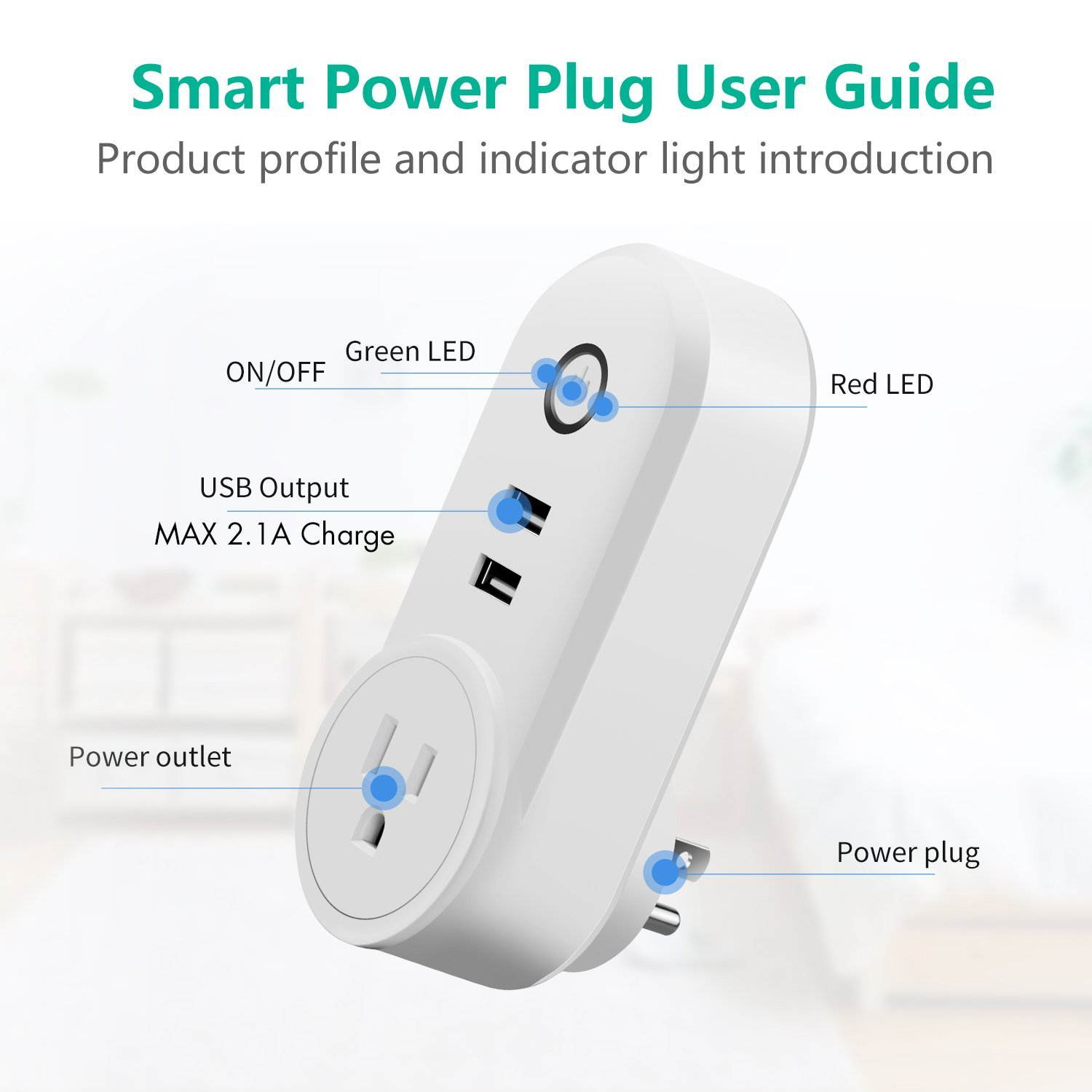 Smart Wifi Power Plug Socket with USB Switch Wireless Outlet APP/Voice Control Compatible with Amazon Alexa Echo Google Home