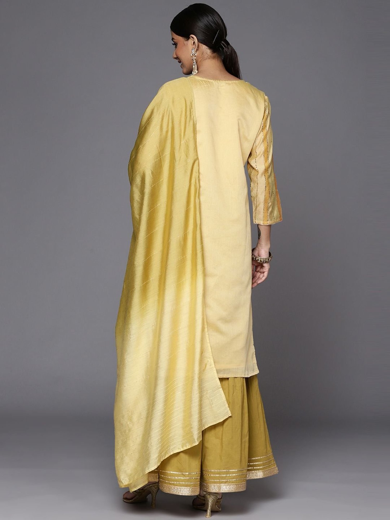 KSUT Yellow Printed Kurta Sharara Set With Dupatta