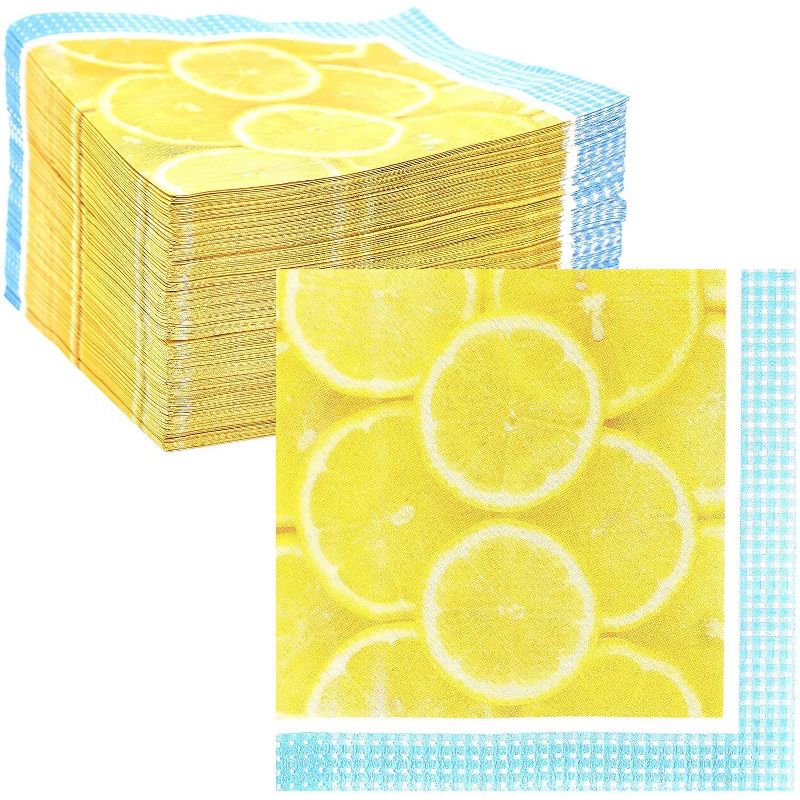 Sparkle and Bash 150 Pack Lemon Fruit Disposable Paper Napkins 6.5" for Summer Birthday Party Decorations