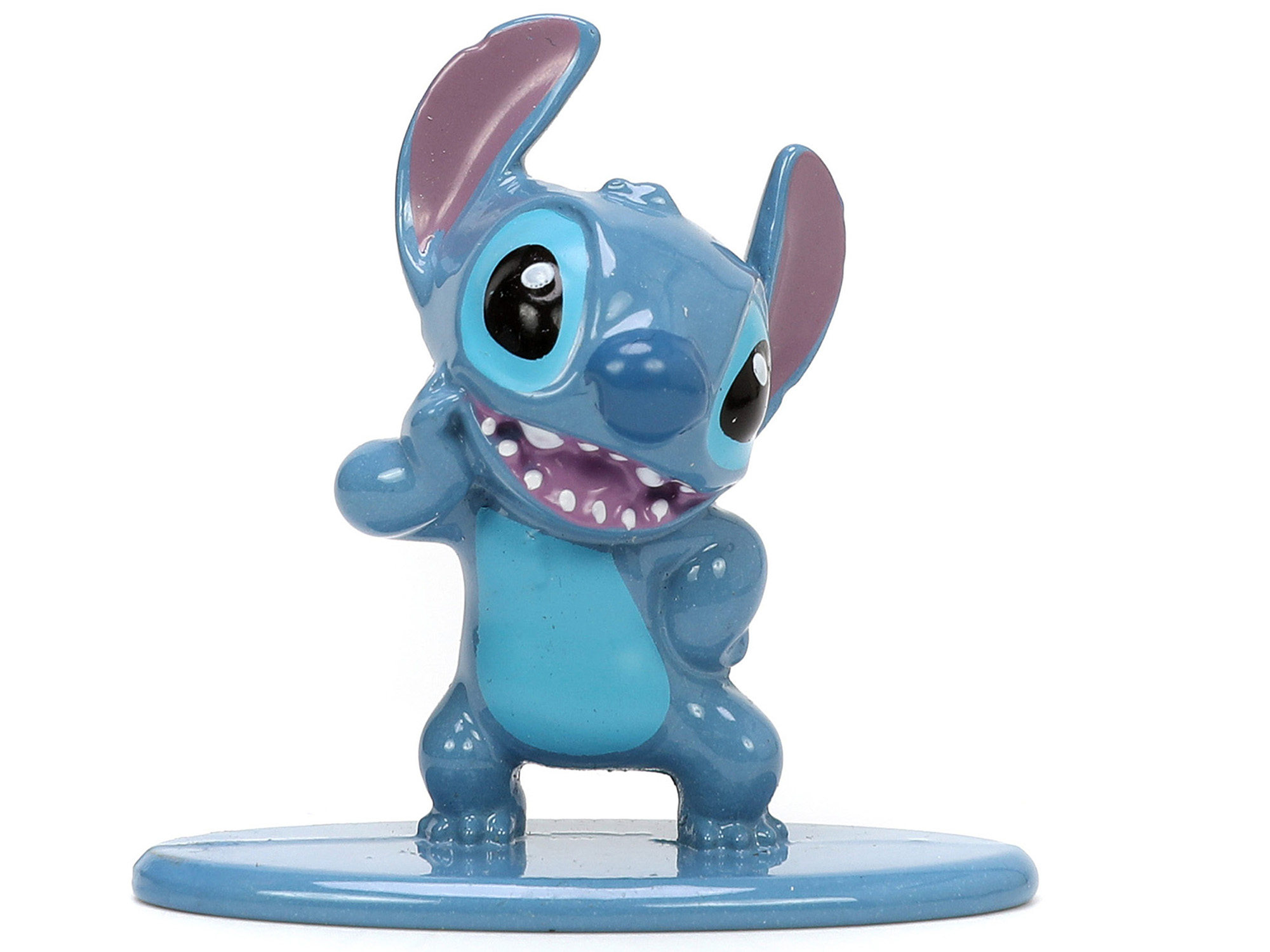 Volkswagen T1 Bus Candy Blue and White with Stitch Diecast Figurine and Surfboard "Lilo & Stitch" Disney "Hollywood Rides" Series 1/24 Diecast Model Car by Jada