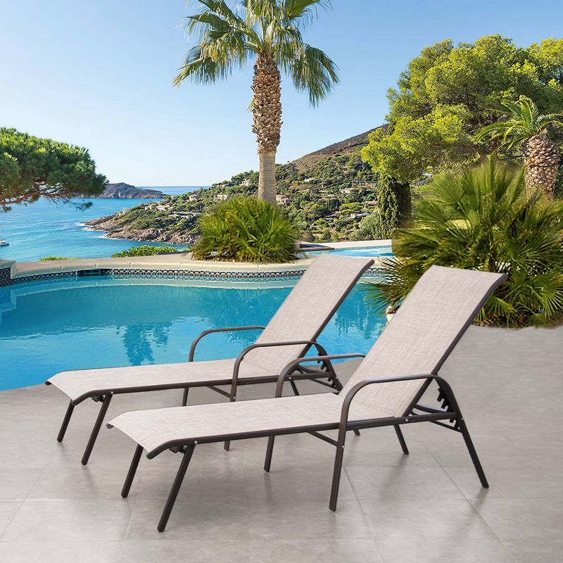 2pc Outdoor Adjustable Chaise Lounge Chairs - Beige - Crestlive Products