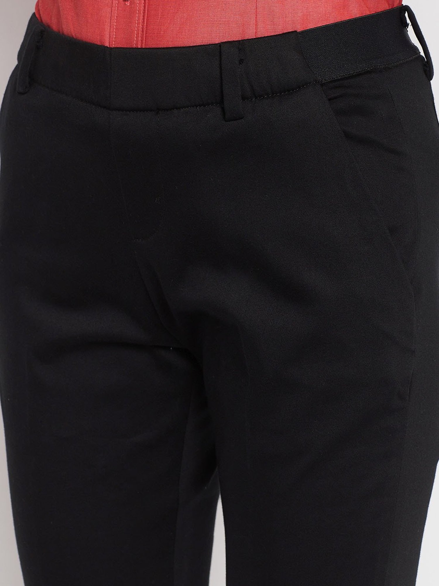 Crozo By Cantabil Black Regular Fit Mid Rise Trousers