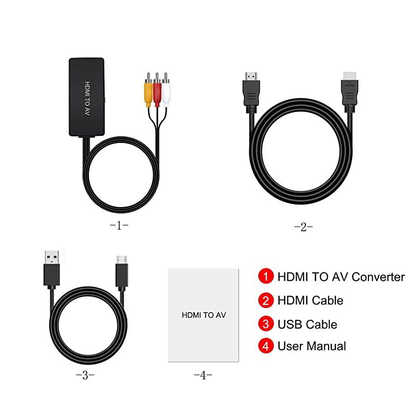 to RCA Converter, to Composite Video Audio Converter Adapter, to AV, Supports PAL/NTSC for PS4, Xbox, Switch, TV Stick, Roku, Blu-Ray, DVD Player,