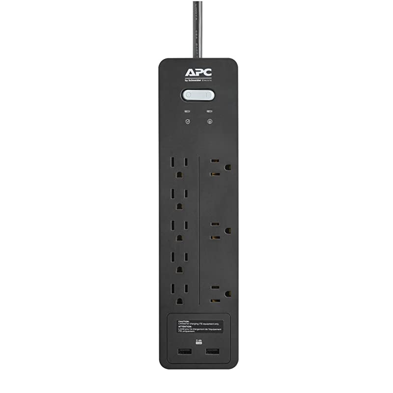 Power Strip Surge Protector with USB Charging Ports PH8U2 2160 Joules Flat Plug 8 Outlets Black