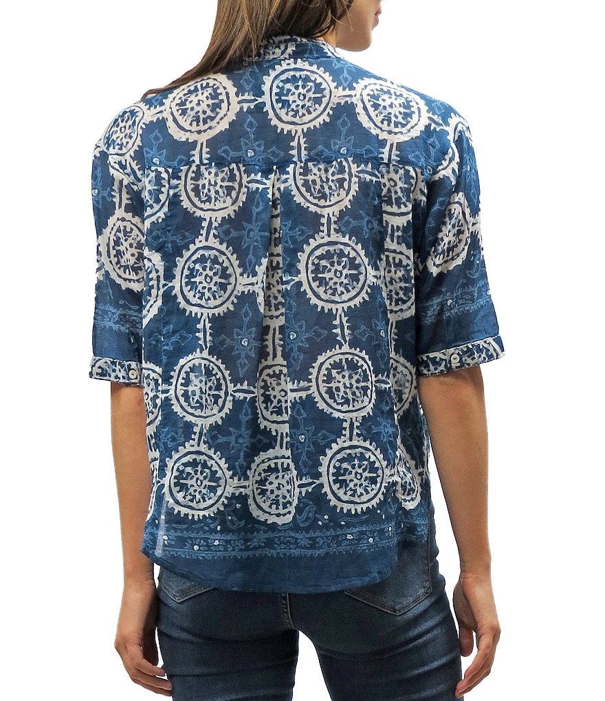 Karyn Seo Embroidered Short Sleeve Split V-Neck Tobi Beaded Blouse