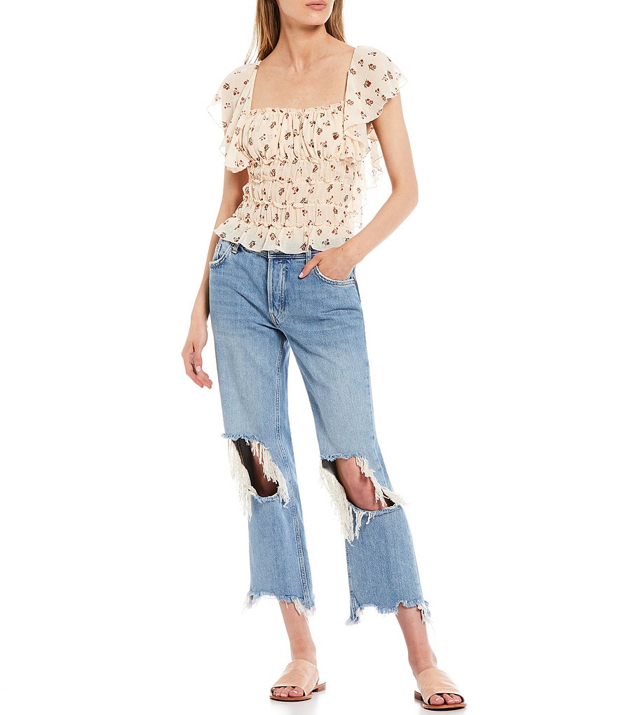 WAYF Double Ruffle V-Neck Peplum Top