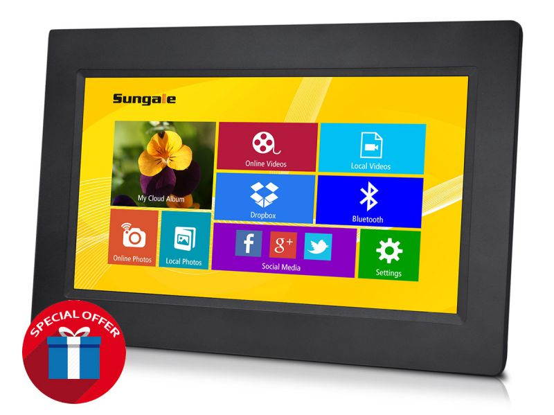 Sungale Group - CPF1032 - Sungale Cloud Frame - 10.1 LED Digital Frame - Black - 1024 x 600 - Cable - 16:9 - Slideshow -