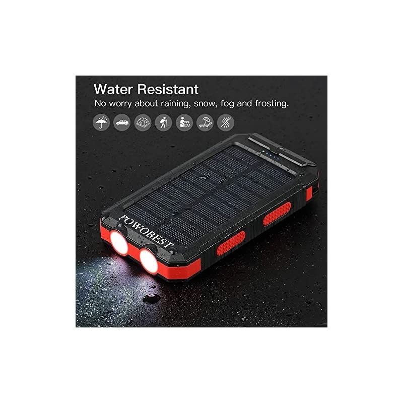 10000mAh Solar Power Bank,  Portable Solar Panels with Flashlight & Compass Waterproof Solar Power Bank, Solar Phone Charger-