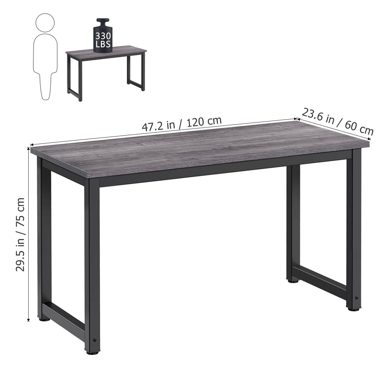 HOMEMAXS Computer Desk Table 47" Study Writing Table for Home Office, Modern Sturdy Office Desk for Small Spaces with Bookshelf Grey