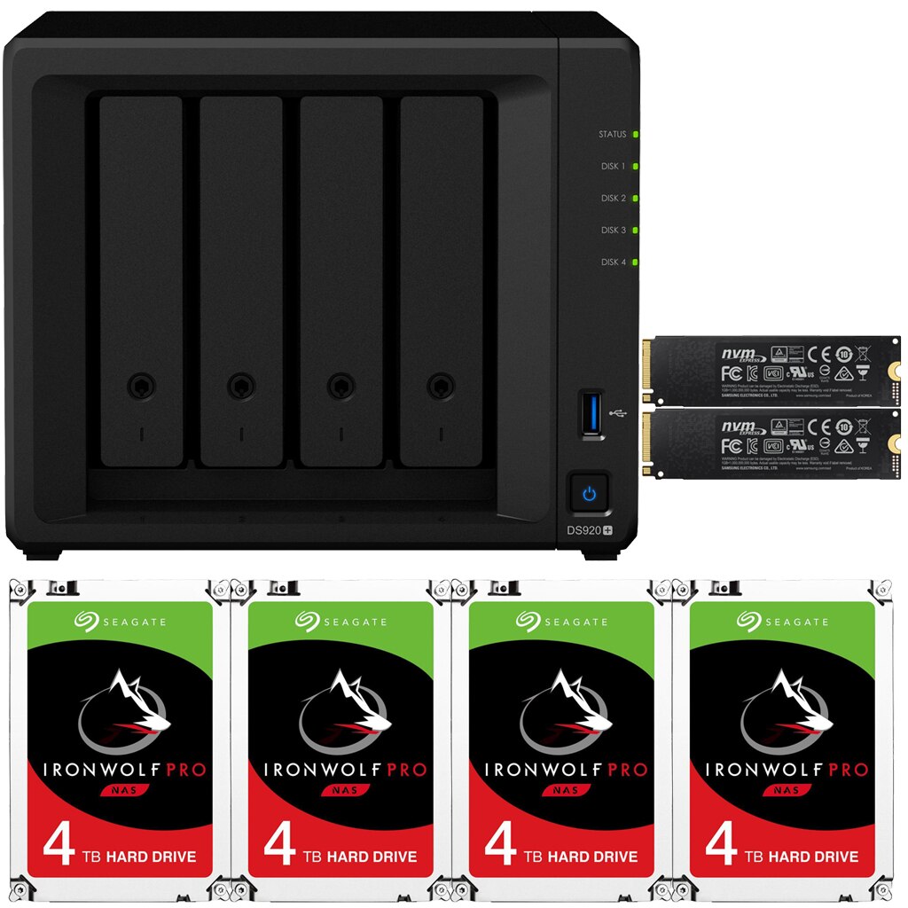Synology DS920+ DiskStation with 8GB RAM and 48TB (4 x 12TB) of Seagate Ironwolf PRO Drives and 1TB (2x500GB) NVMe Cache Fully Assembled and Tested By CustomTechSales