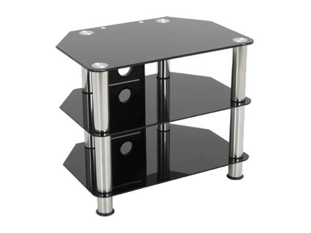 AVF SDC600CM-A up to 32" Chrome Effect / Black Glass Classic - Corner Glass TV Stand with Cable Mangement