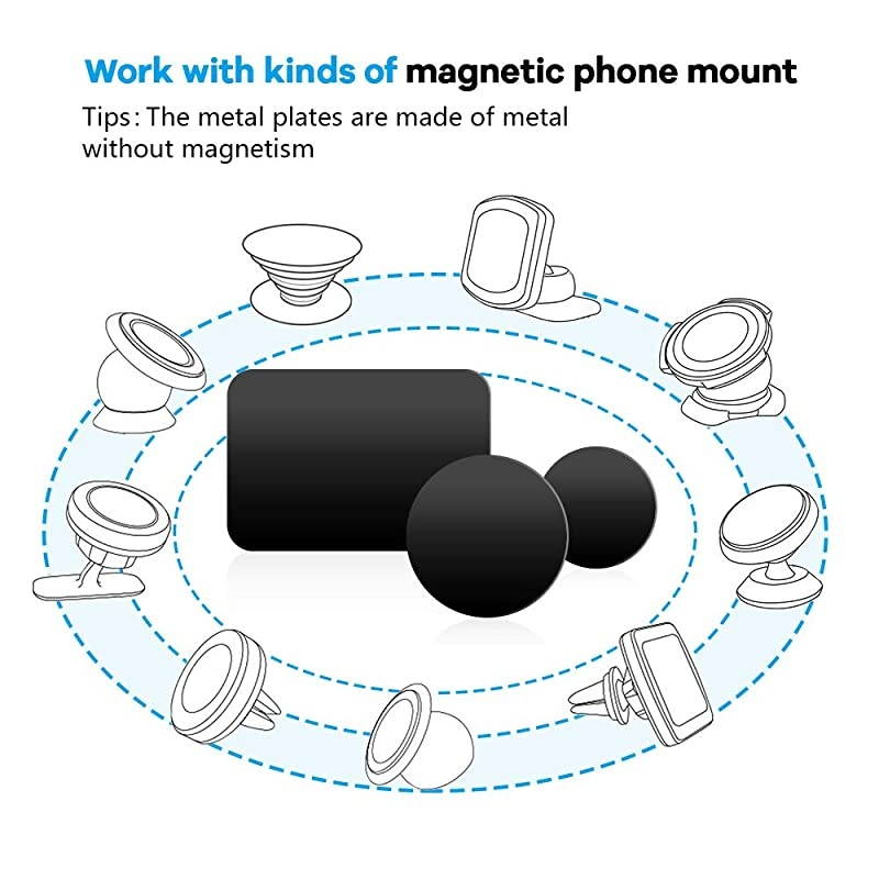 Happy Bell Mount Metal Plate with Sticky Adhesive Pad for Collapsible Grip & Stand/Magnetic Phone Car Mount/Magnet Cradle Holder,Black