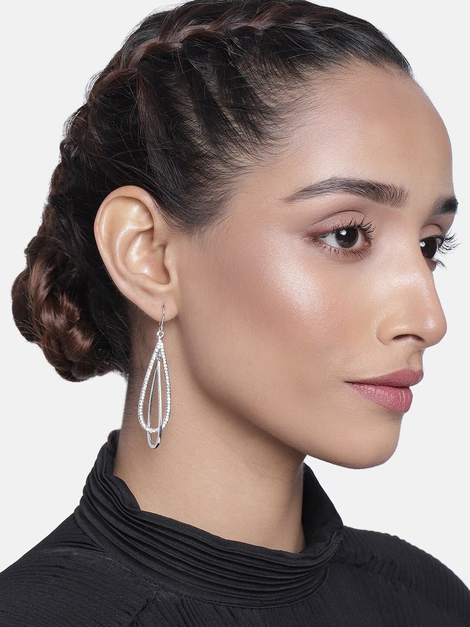 Estele Rhodium-Plated Water Drop Earrings with Austrian Crystals for Women