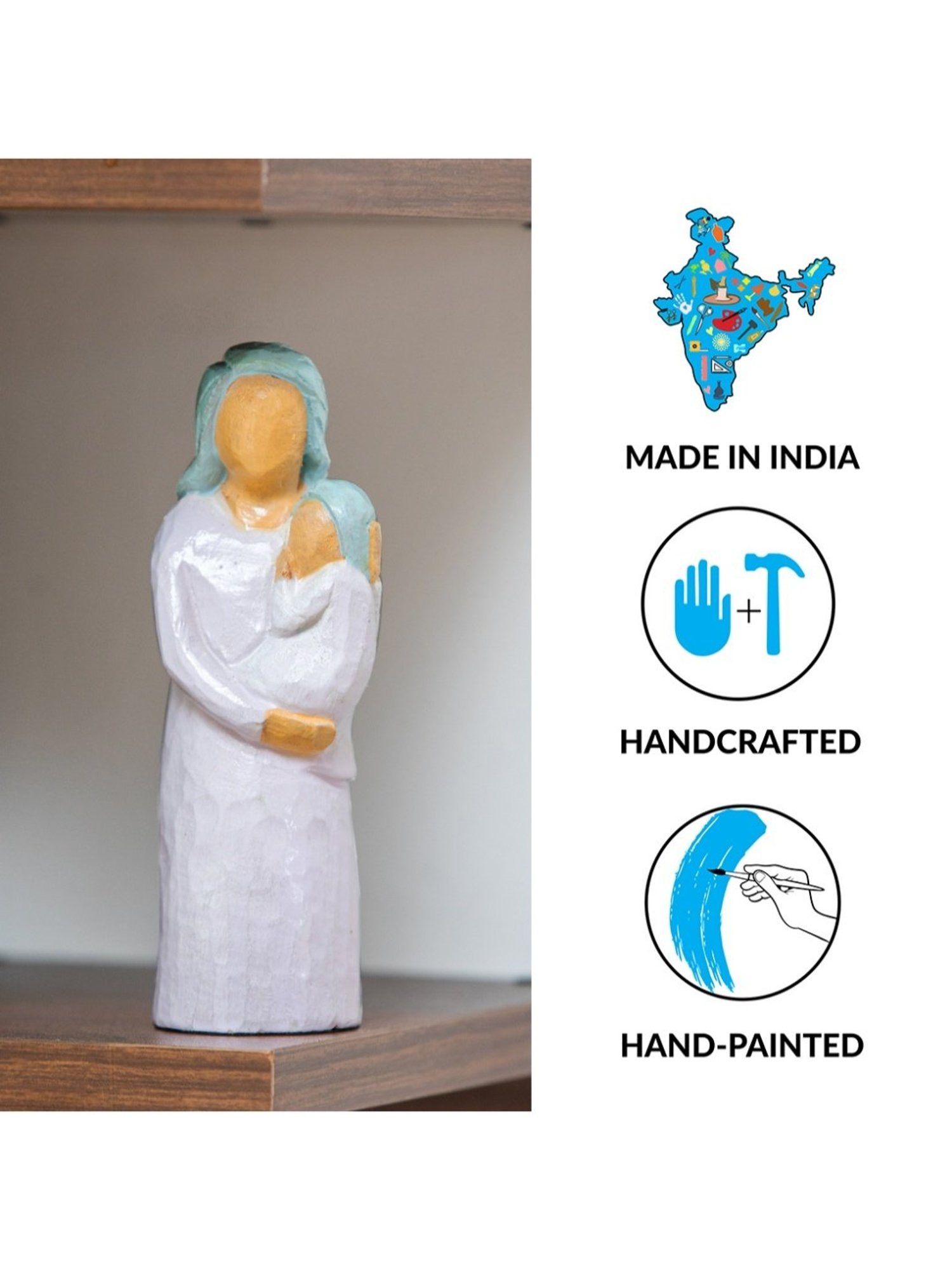 ExclusiveLane Hand-painted White & Light Blue Chedar Wood Pure Love Showpiece