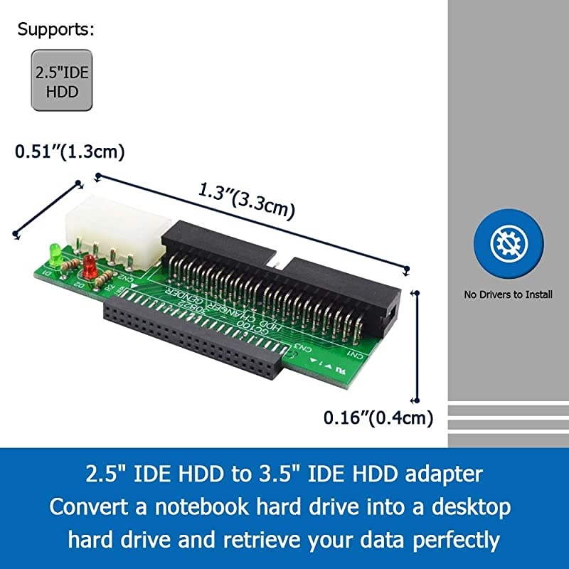 Laptop IDE to Desktop PC Adapter 25 inch 44 Pin HDD Hard Disk Drive or SSD to 40 Pin 35 inch PATA Port Converter Card