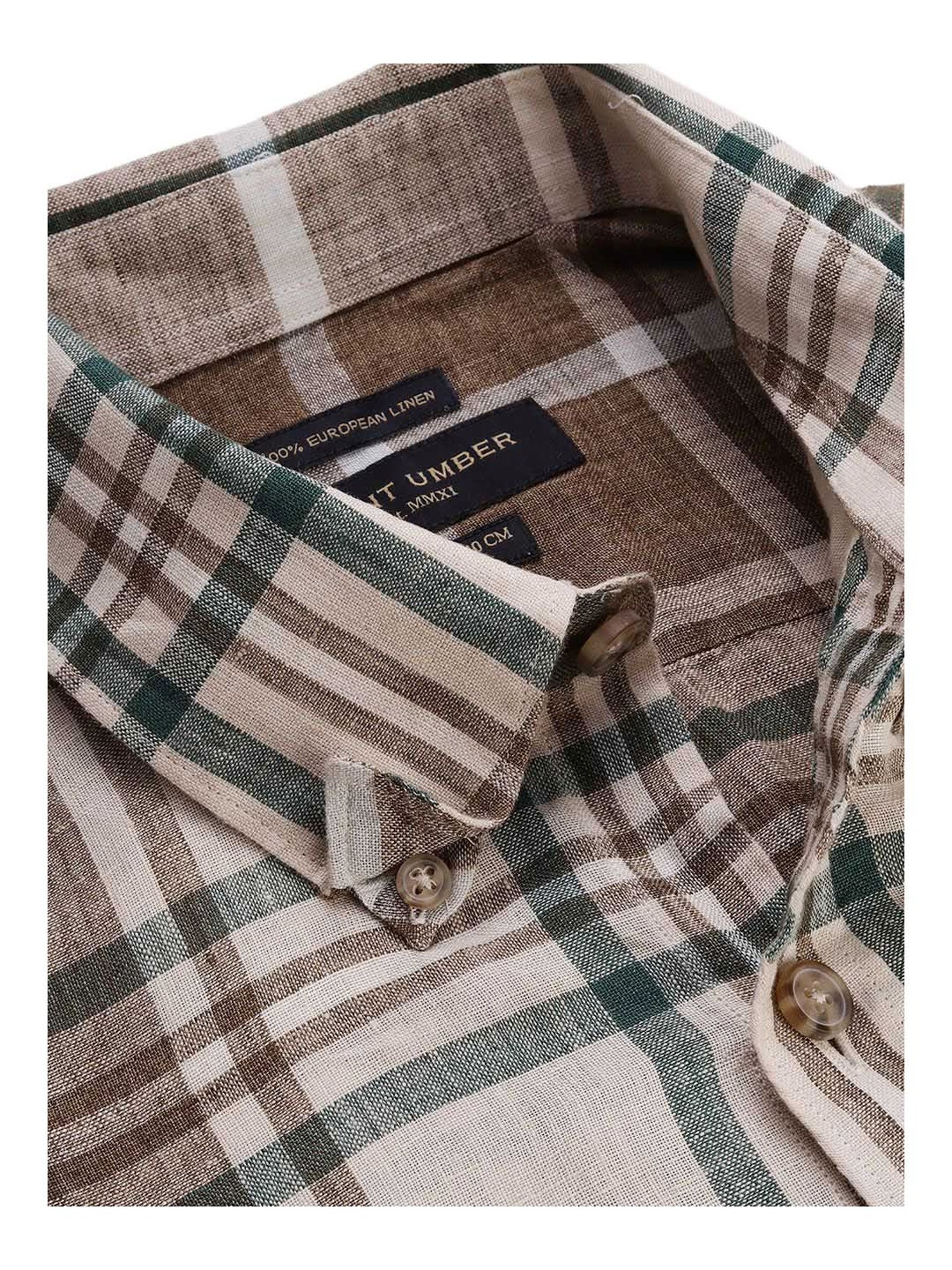 Burnt Umber Brown Cotton Regular Fit Checks Shirt