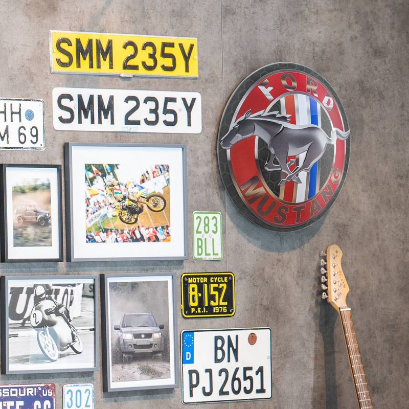 Ford Mustang Dome Metal Sign Black/Red - Crystal Art Gallery