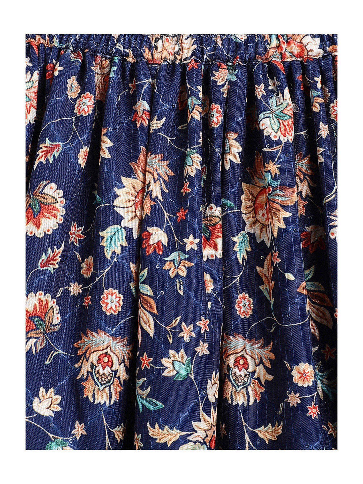 Campana Kids Navy & Red Floral Print Lehenga, Choli with Dupatta
