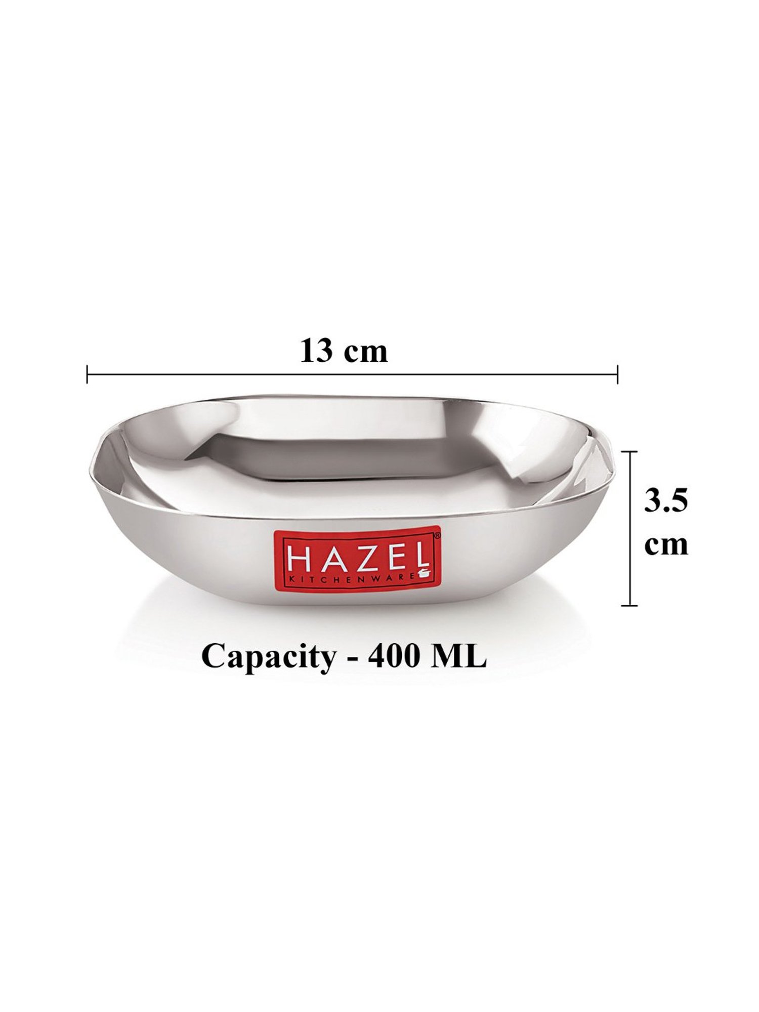 HAZEL Silver Stainless Steel Square Shaped Bowl for Snacks (400ml)