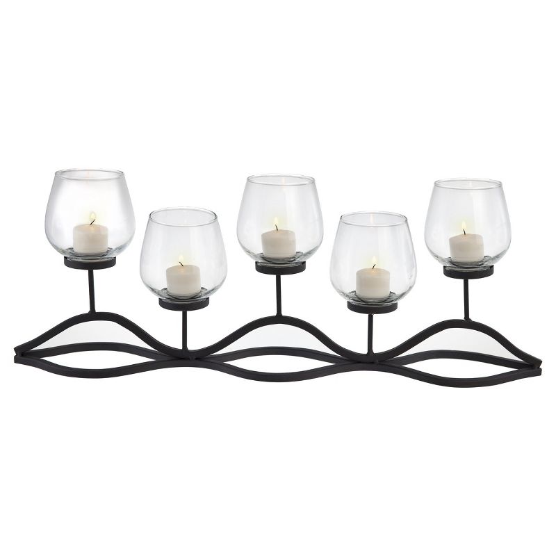 22" x 8" Decorative Iron 5-Tealight Candle Holder Black - Danya B