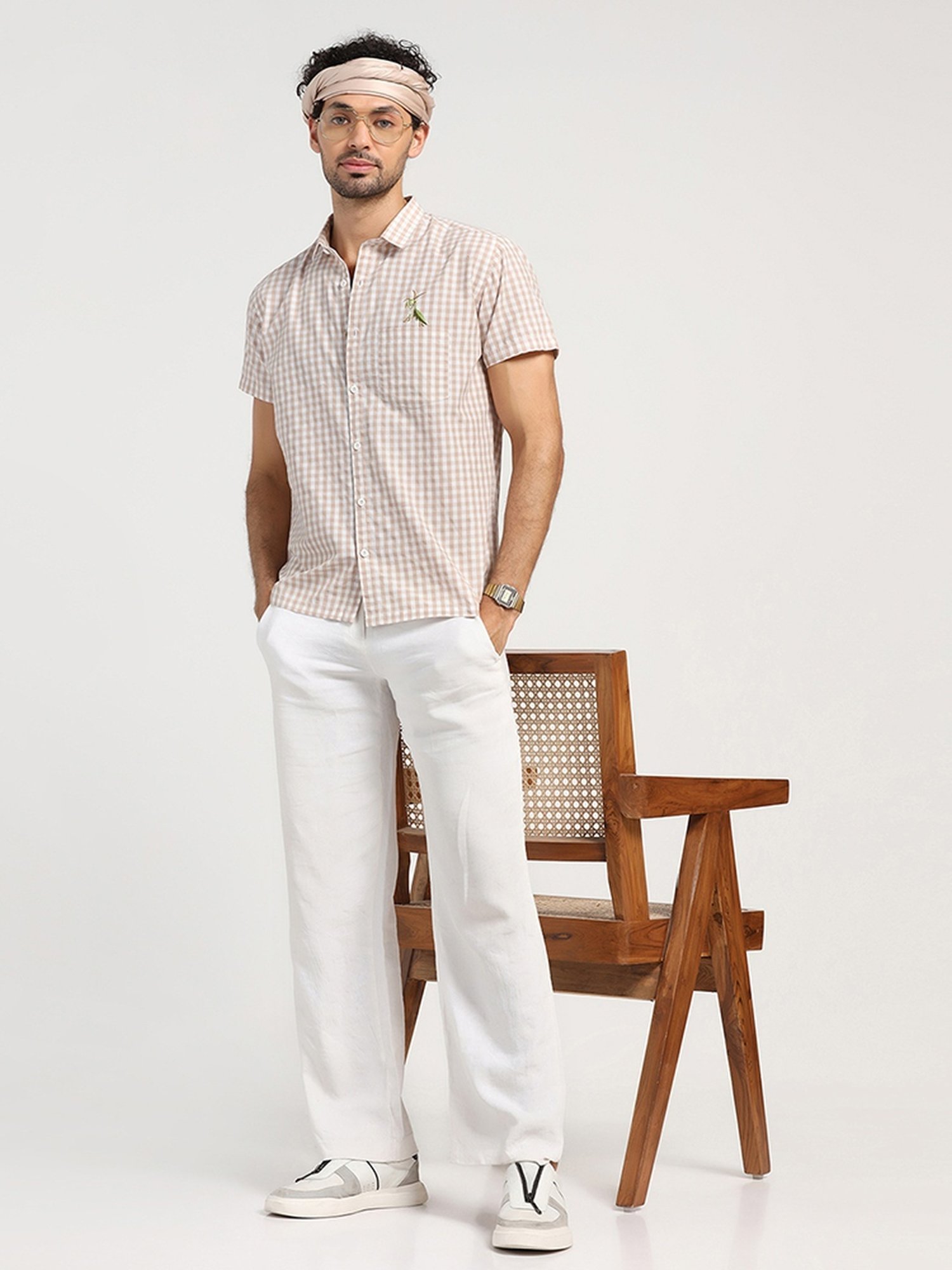 Lela Beige Regular Fit Embroidered Shirt