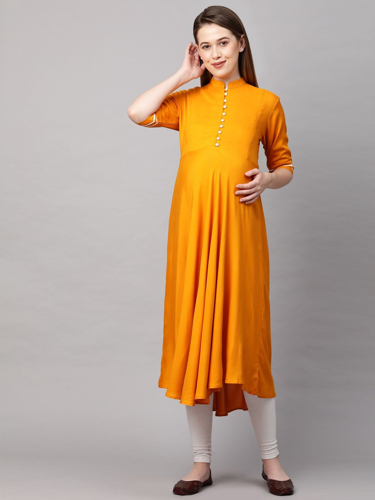 MomToBe Yellow Regular Fit Maternity Kurta