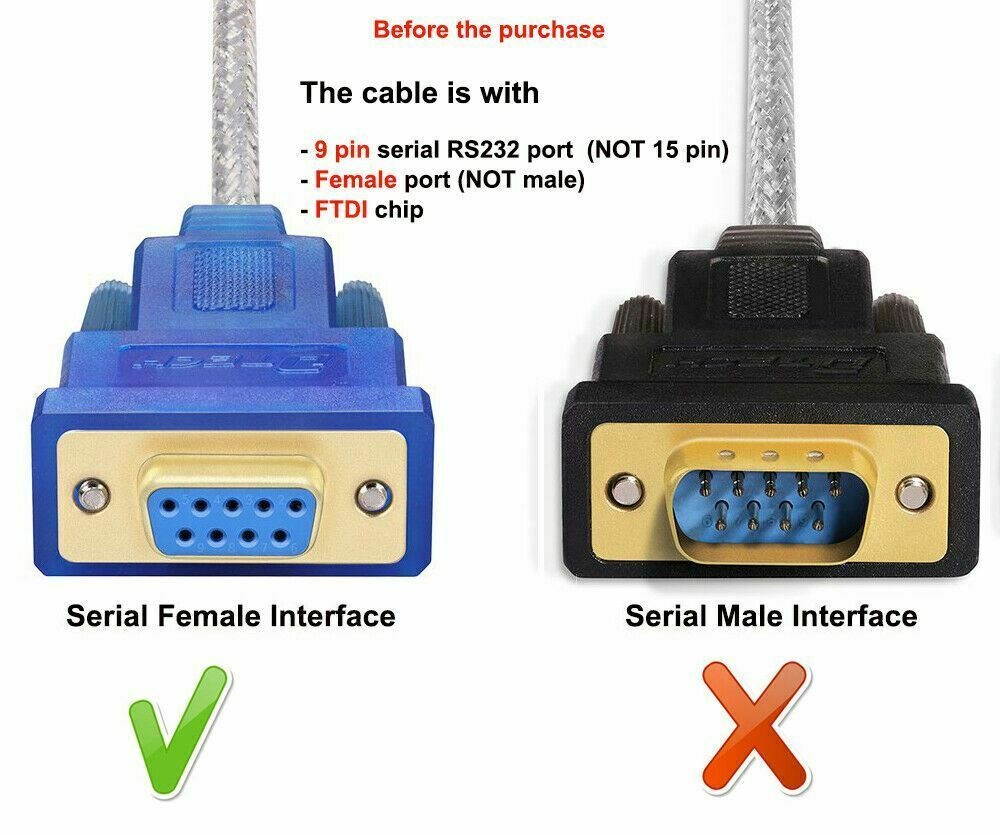 FTDI USB to Serial Adapter RS232 Female Cable DB9 RS-232 Interface Converter 3m