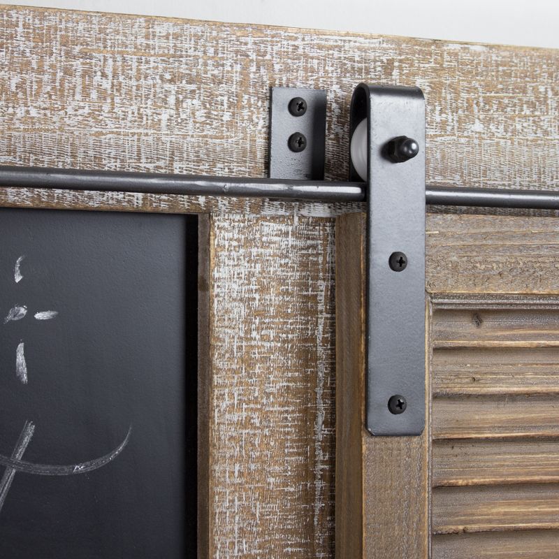 23.8" x 39.5" x 2" Wood and Metal Chalkboard Magnet Message and Memo Board With Sliding Barn Door Brown - American Art Decor