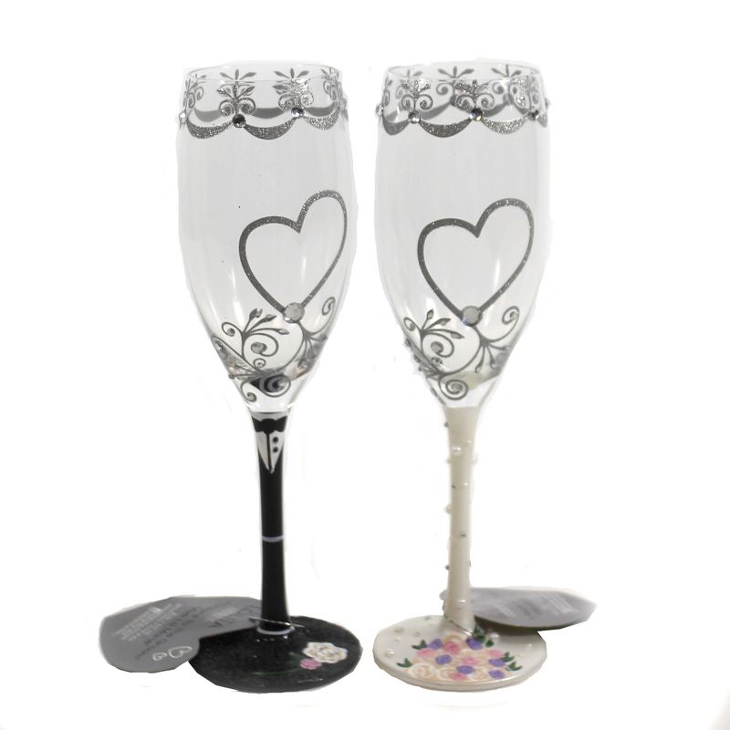 Wedding 8.5" Mr & Mrs Toasting Set Cheers To Bride Groom  -  Drinkware Sets
