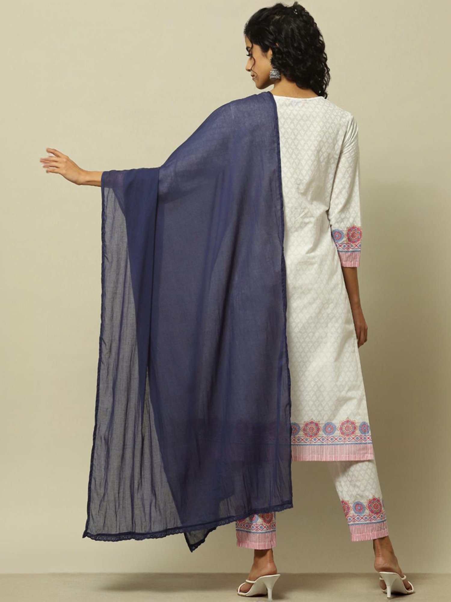 Rangriti Blue Cotton Woven Pattern Dupatta