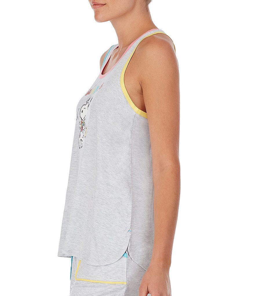 Peanuts Aloha Snoopy & Woodstock #double;Summer#double; Screen Print Jersey Knit Coordinating Sleep Tank